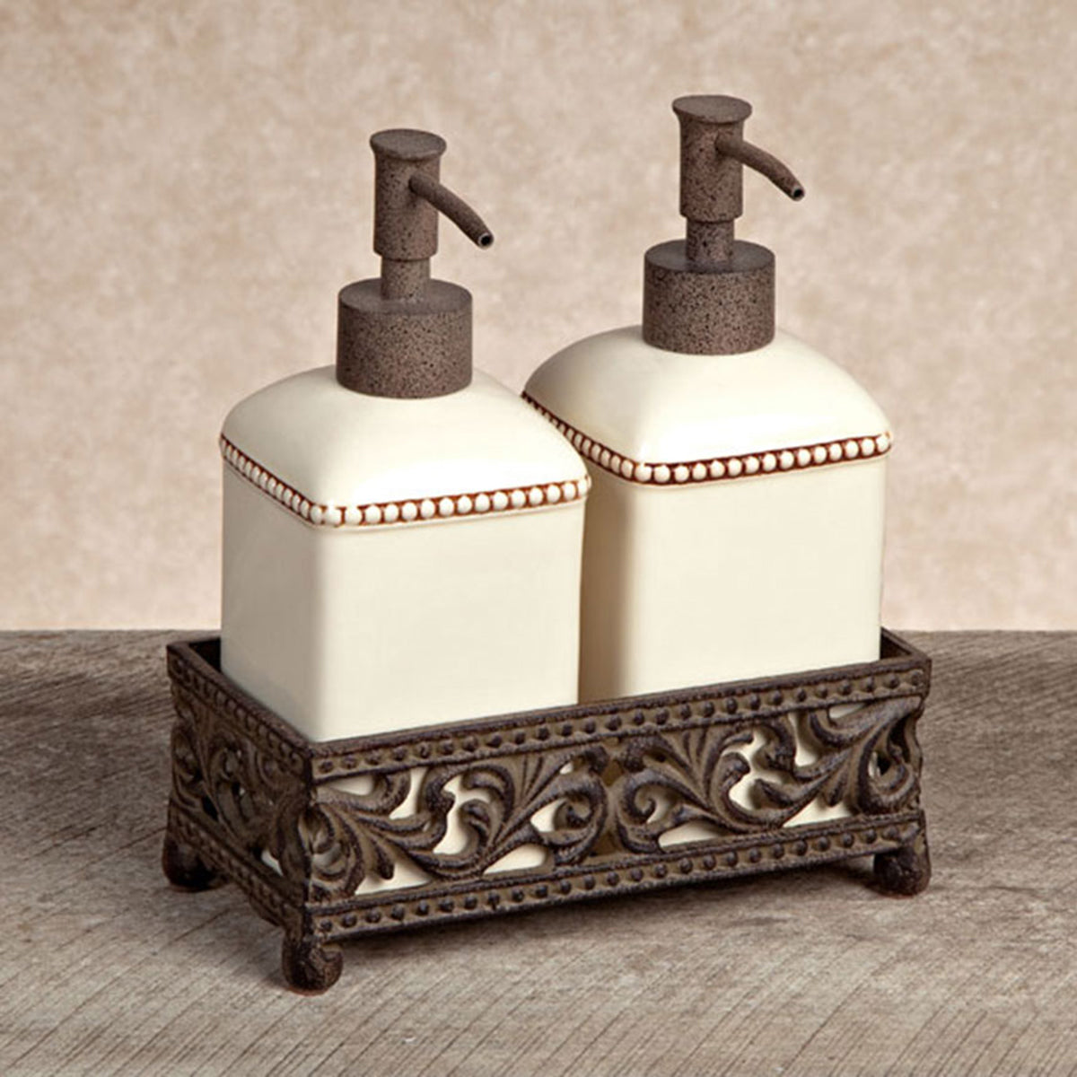 Acanthus Bathroom Set – 2-Piece Dispenser Set with Tray